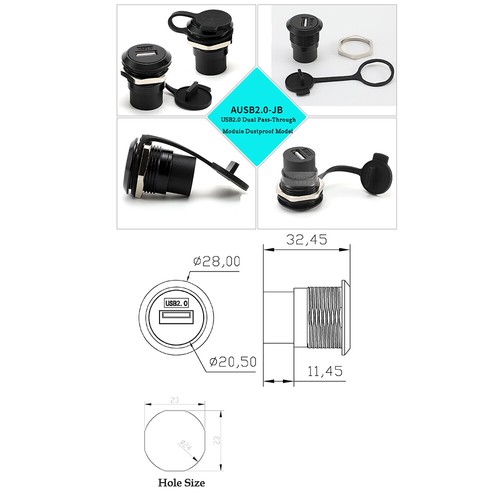 D-Type Data module Socket Round With Cover Dustproof, waterproof Black/Silver - Picture 5 of 32