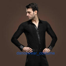 Men's Party Ballroom Latin Tango Modern Jazz Rumba Rhythm Salsa Dance Shirt Tops