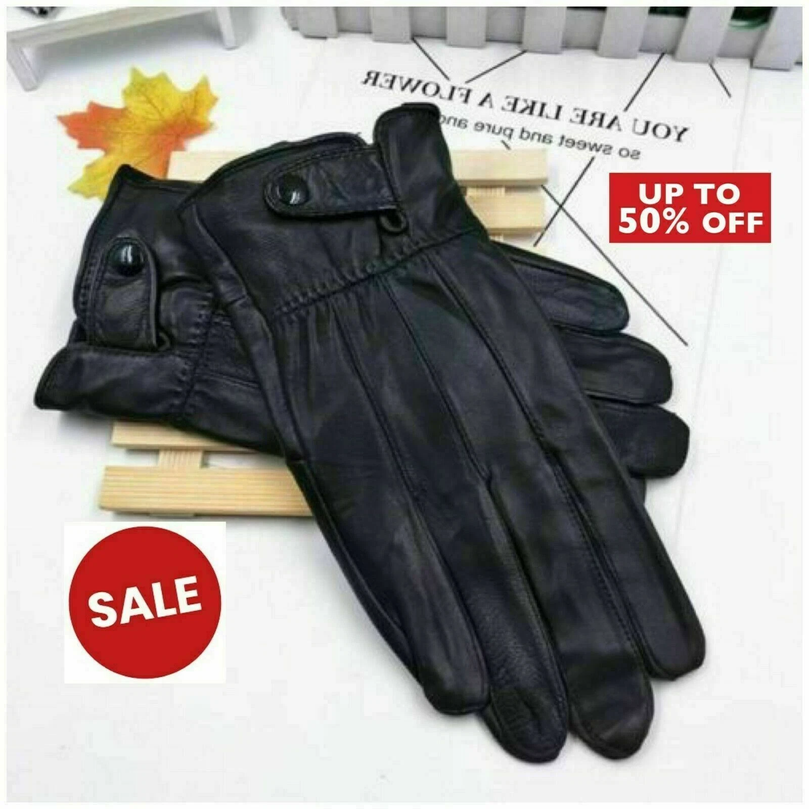 Men's Real Leather Gloves Winter Fleece Lined Soft Driving Thermal Gloves Black