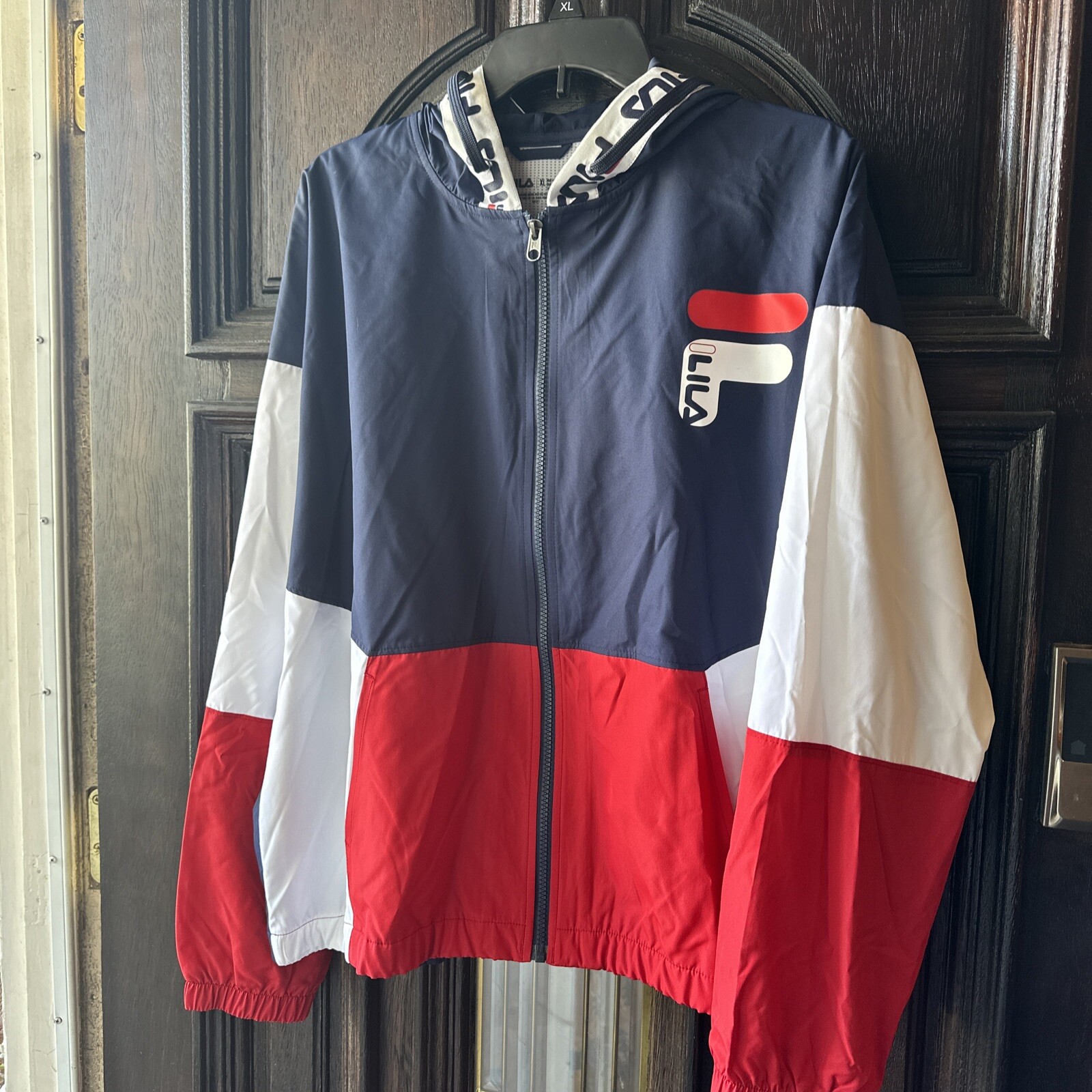 Giacca frangivento con cappuccio da donna Fila Sport cerniera intera manica lunga taglia XL large