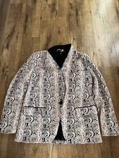 Free People Sz M Black Peach Collared Faux Pockets Rayon Poly Blazer Jacket