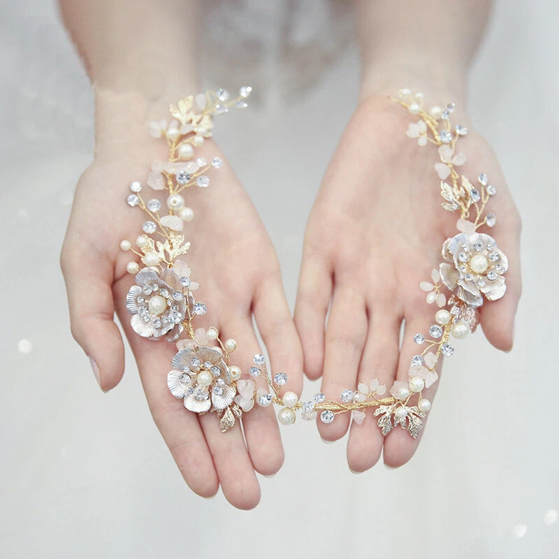 36 x 4cm Handmade Gold Flower Wedding Bridal Head Pieces Hair Band Accessories - Image 2 of 4