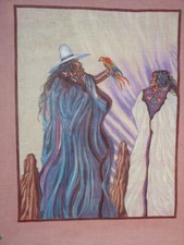 Handpainted Needlepoint Canvas - Native Duo and Parrot - Southwestern