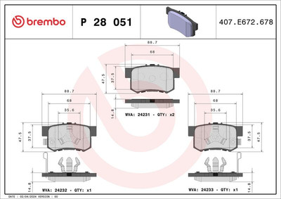 BREMBO Bremsbelagsatz, Scheibenbremse P 28 051 für HONDA