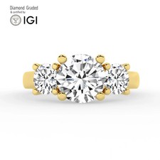 Round Diamond Trilogy Ring 18k Yellow Gold Labgrown 4 Ct Solitaire