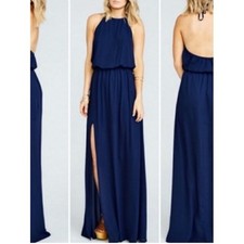 Show Me Your Mumu Navy Blue Halter Neck Open Back Maxi Dress Medium