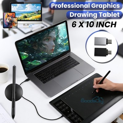 10 x 6'' Working Professional Digital Graphic Drawing Tablet + Battery-free Pen