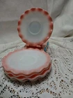 Vintage Saucers Crinoline Pink  5 Hazel Atlas  Ruffled Milk Glass 5" 1950