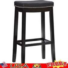 Black Faux Leather Bar Stool Padded Seat Silver Nail Head 275lbs Capacity New