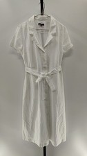 Quince Women 100% European Linen Button Front Dress White Basic Sleeved S