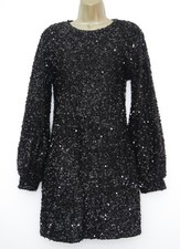 BOOHOO BLACK SPARKLY TINSEL SEQUIN SHIFT DRESS SIZE 12 XMAS PARTY