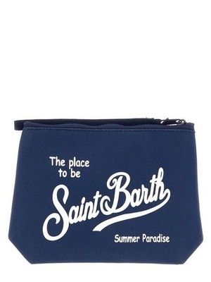 Saint Barth Navy Blue White Makeup Bag with Zipper and Handle