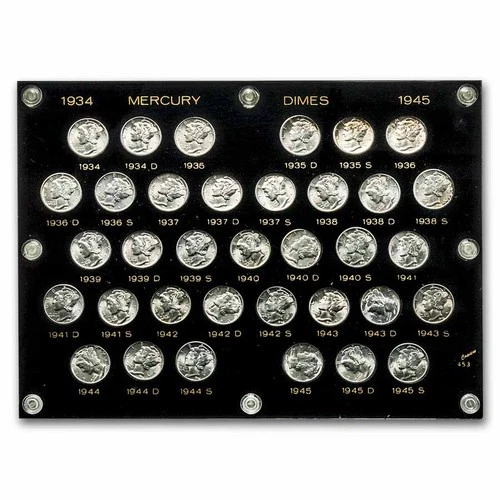 1934-1945 Mercury Dime Long Set BU (Capital Plastics Holder)