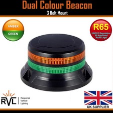 LED Dual Colour Amber/Green Flashing Warning Beacon 12v/24v 3 Bolt Mount