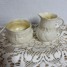 Belleek Translucent Porcelain  creamer & sugar green mark Fermanach Ireland 3.5&rdquo;