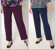 Susan Graver Regular Set of 2 Liquid Knit Straight Leg Ankle Pants Navy/Eggplant