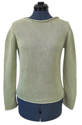 Vtg Saks Fifth Avenue Womens 100% Silk Greeen Rolled Neck Sweater Y2K Preppy M