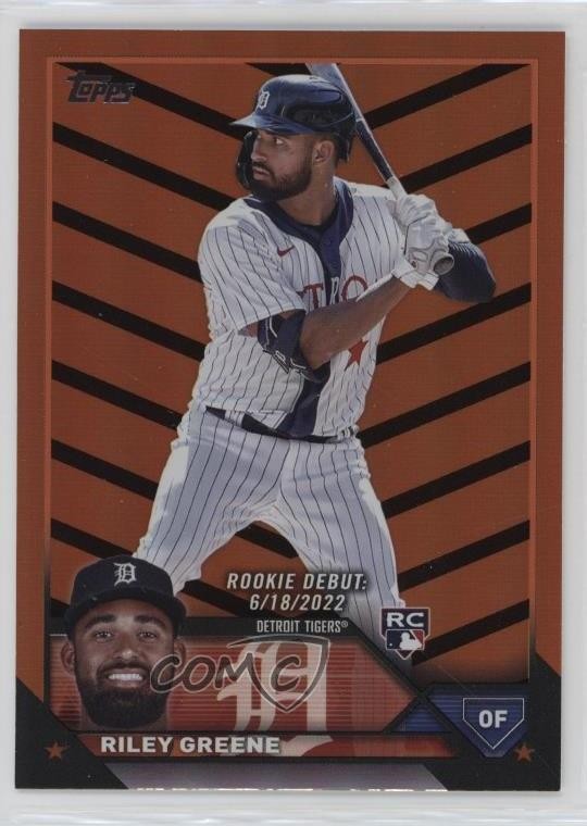 2023 Topps Update Debut Orange & Black Foil Riley Greene #US298 Rookie RC 18re