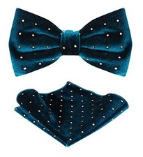 TIE G Men's Glitter Velvet Bow Tie  Pocket Square Set in Imperial Teal Blue
