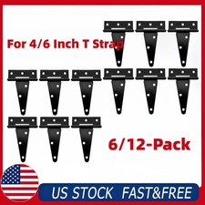 4"/6" T Hinges Heavy Duty Black Strap Hinges for Shed Gate Fence Door 6/12-Pack