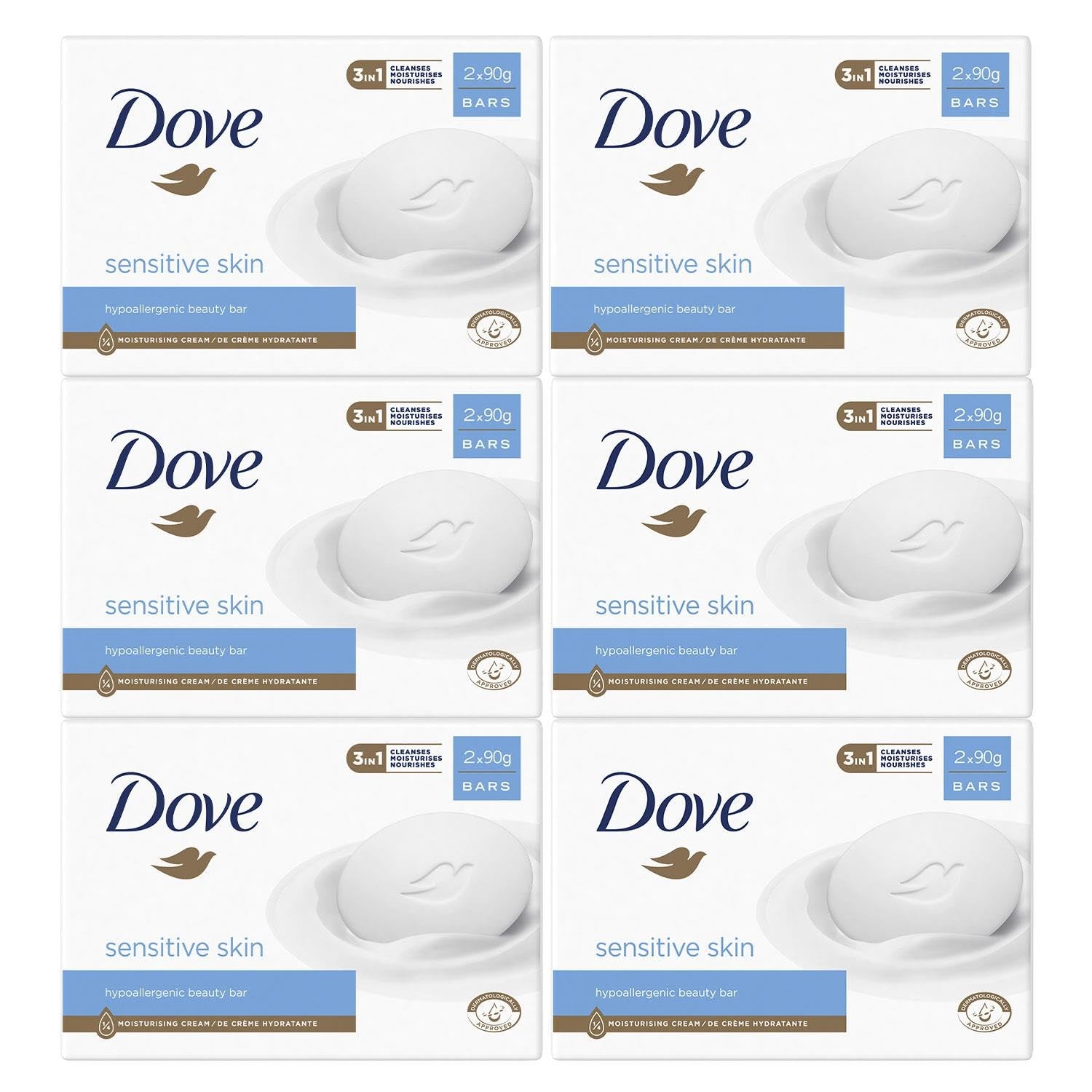 Dove Hypoallergenic Beauty Cream Bar 3 in-1 Cleanses, 7.5 g (Pack of 12)