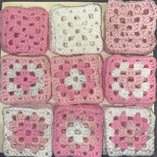 PINK GRANNY SQUARE Lot - 36 Hand Made 3.5  Crochet Squares