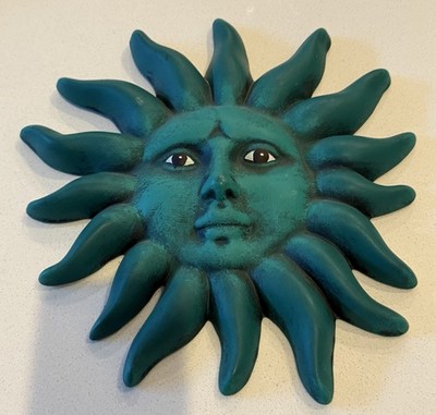 Ceramic Sunface Wall Hanging Indoor Outdoor Use Hunter Green 11 