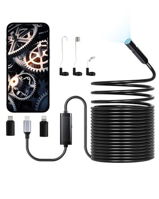 Endoscope Camera with 49.2FT Semi-Rigid Cable, 1920P HD Borescope for Android &