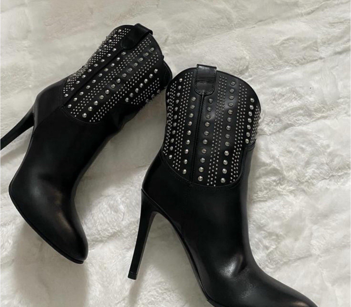 SCARPE SAINT LAURENT DEBBIE STIVALETTI cuir STIVALI WESTERN NERI 37