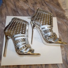 Jimmy Choo METALLIC "MALIKA" CAGED SANDAL Heels 37