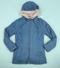 Women's Blue Hooded Winter Jacket with Faux Fur Lining and Double Zipper