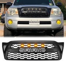 Front Bumper Upper Mesh Grille For 2005-2011 Toyota Tacoma Matte Black W Leds