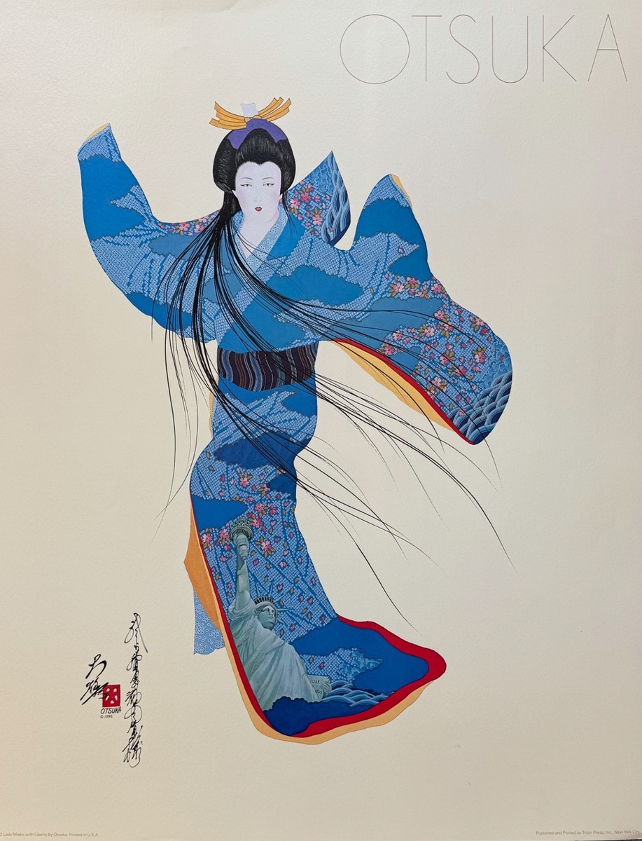Hisashi Otsuka LADY MEIKO WITH LIBERTY Hand Signed Silk Texture