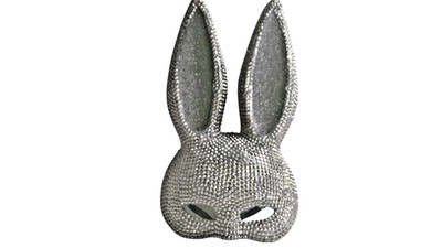 Black Rhinestone Bunny Mask Masquerade Rabbit Ears Bling Halloween Cosplay