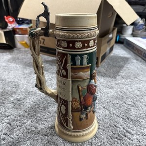 German Beer Stein Mug Tankard 2 L Raised Relief 12” Tall Made In West Germany