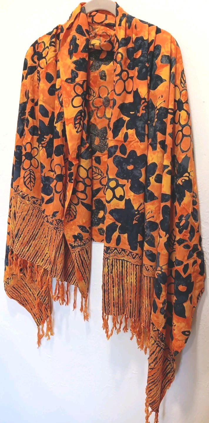 Bold Batik Orange Navy Bright Rectangular Scarf S… - image 3