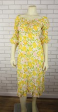 Faithfull The Brand Nora Yellow Floral Midi Dress US 4 / S Smocked Puff Sleeve