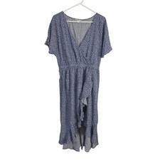 J.Crew Mercantile Hi Low Midi Dress M Womens Cottage Core Blue Floral V Neck