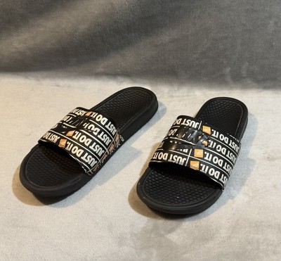Nike Benassi JDI Just Do It Print Sandals Black 631261-016 Mens Size 12