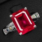 925 Sterling Silver White Gold Rings Sparkling Blood Red Ruby 4.55Ct Size 6.75