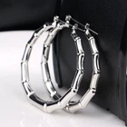 925 Sterling Silver Big Circle Round Bamboo Hoop Fashion Charms 2.25" Earrings