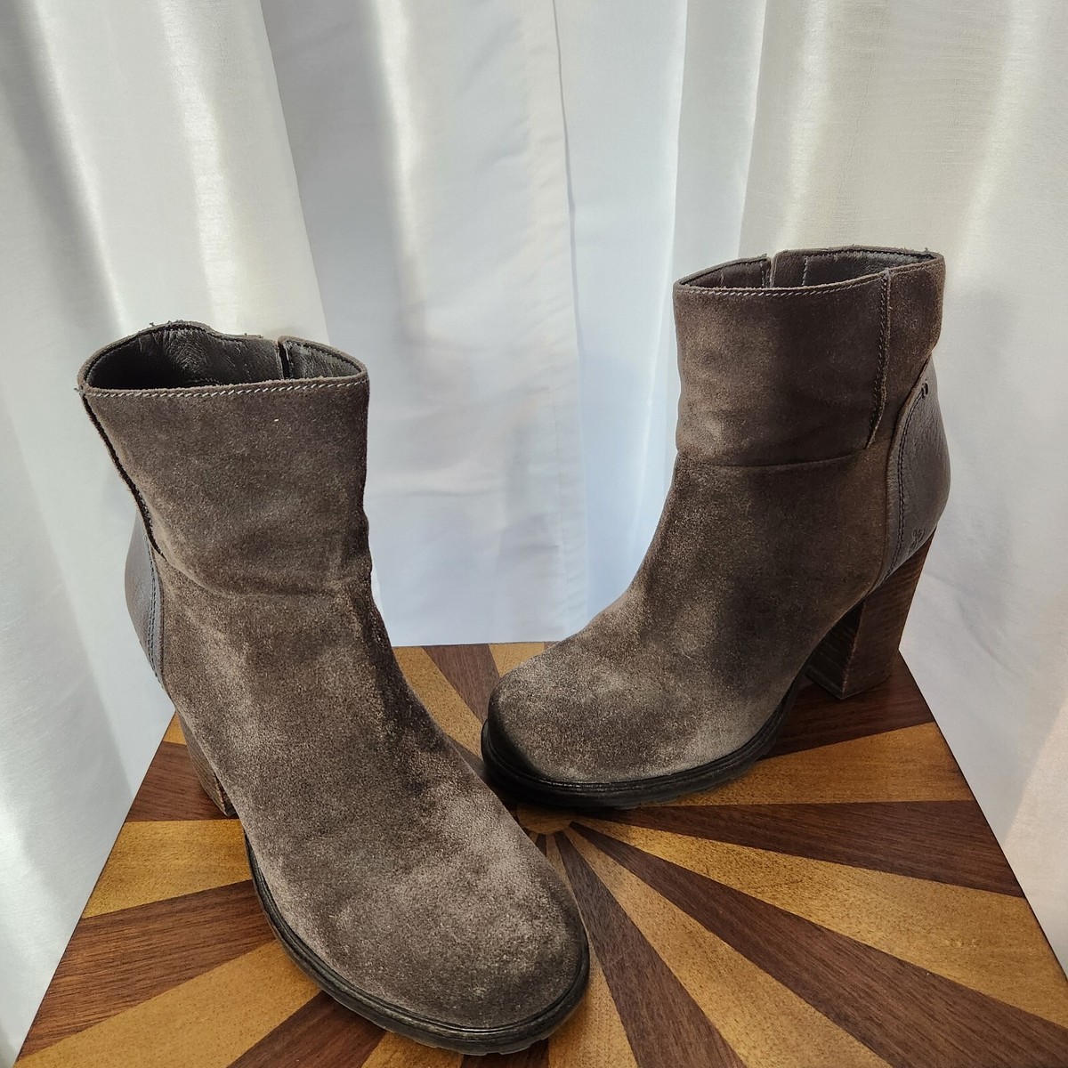Sam Edelman Size M Gray Suede Boots Franklin Distressed Heeled Ankle  Bootie