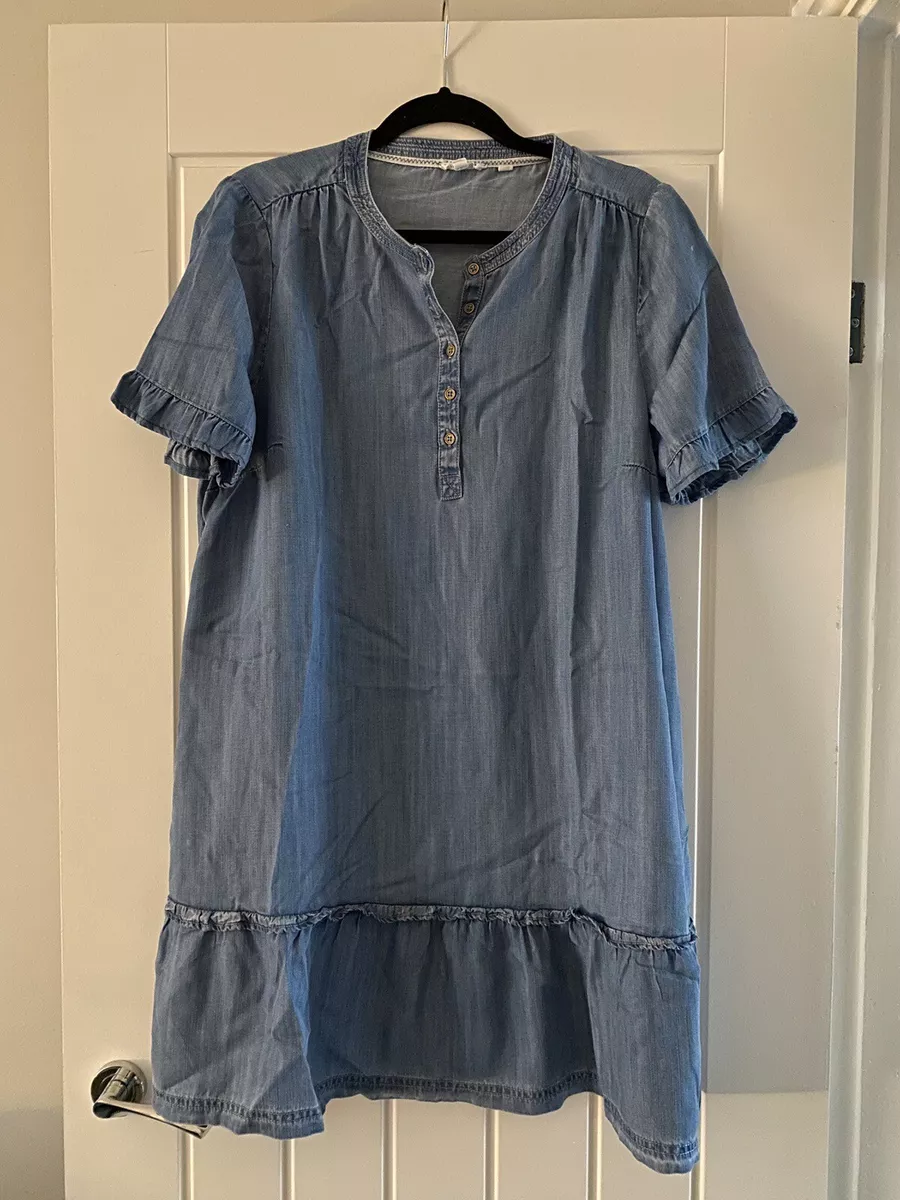 Fat Face Blue Short Sleeve Denim Dress UK 14