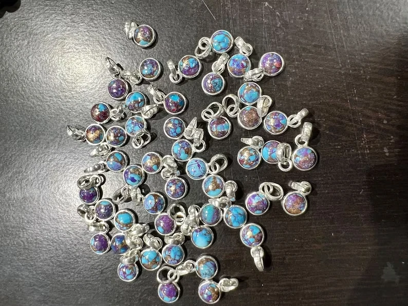 Lila Mohave Türkis Anhänger, Handgemacht Anhänger, 925 Sterlingsilber Anhänger - Bild 3 von 4