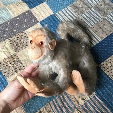 Antique Steiff Mohair Monkey Baboon Grey Glass Eyes Moveable Head ca. 1930s