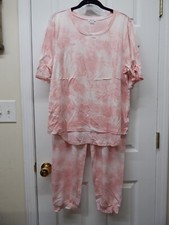 Splendid Elbow Sleeve Top and Jogger Set-Peach Washed Tie Dye-XL-NEW-A472450