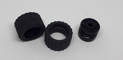 2 x Lego  Technic Felge 55981 mit Pinloch schwarz + Reifen 30.4 x 14