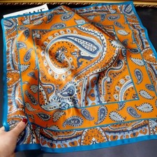 100 Pure Silk quare Scarf Women Neckerchief Bandana Wrap Orange Paisley 68 68cm