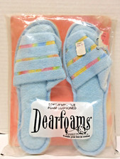 Vtg NIP DEARFOAMS Peep-Toe Slide Slippers Scuffs Blue M 6 -7  Made in USA