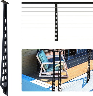 Eiffel Tower Style 36  Cable Railing Post, Heavy-Duty Side Mount, Black Finish